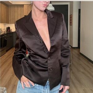 Fitted Brown Satin Blazer